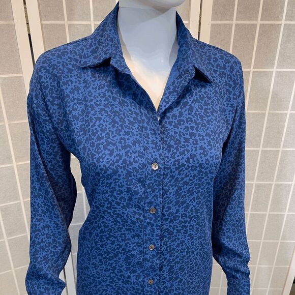 Hatch Kaia Dress Maternity Blue Leopard Button Front Tie Waist Size 0 Minimalist - Picture 2 of 10